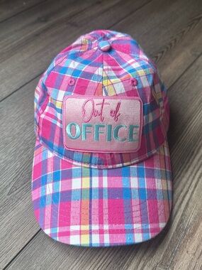 Women's Out of Office Hat Pink Plaid Upcycled Hat Adjustable Baseball Hat Cap